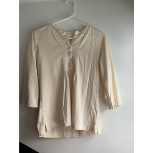 L.L Bean Mid Sleeve Off-White Cute Button Collar Women’s Shirt Preppy Casual